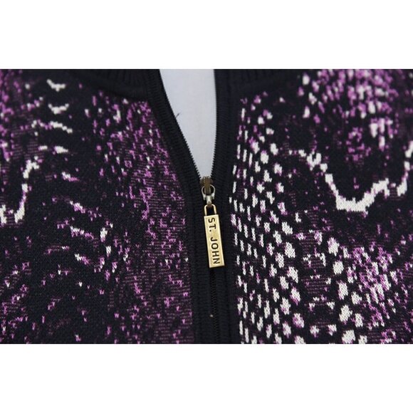 St. John Sport Wool Full Zip Reptile Cardigan Knit Sweater Purple Women Sz S - Picture 8 of 14